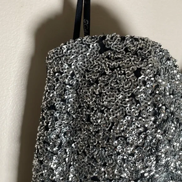 Scala SILK chiffon layered ruffled Black dress with silver beading Short S, 4 - Picture 10 of 10